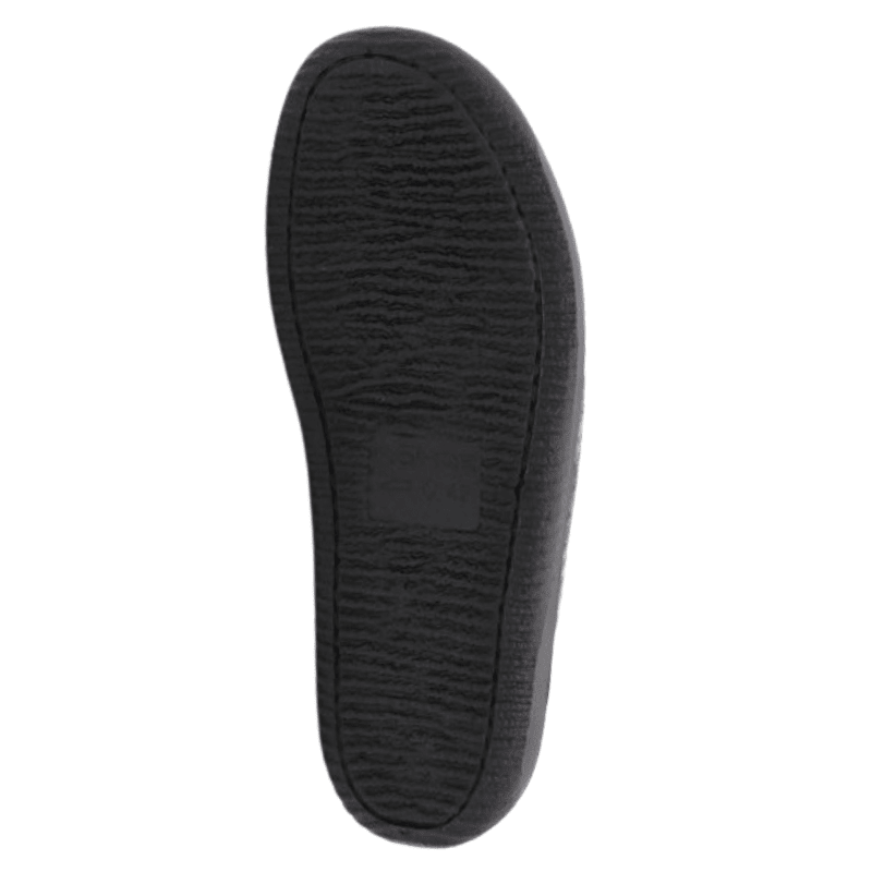 Suola esterna in gomma nera flessibile di una pantofola da uomo Rohde con texture antiscivolo