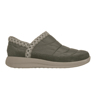 Scarpa da tempo libero Skechers verde oliva da donna, vista laterale, con tomaia trapuntata e bordo in maglia