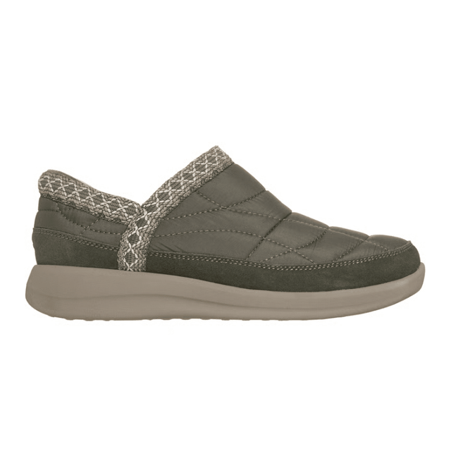 Scarpa da tempo libero Skechers verde oliva da donna, vista laterale, con tomaia trapuntata e bordo in maglia