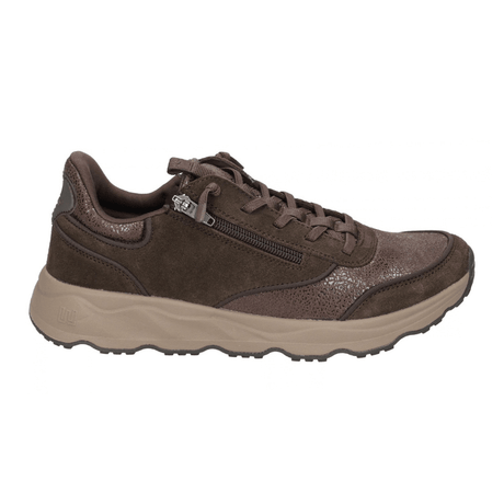 Sneaker da donna Waldläufer marrone con cerniera e lacci, vista laterale con glitter discreto
