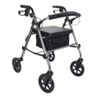 Rollator Ibis grigio visto di lato con sedile imbottito, schienale e cestino in tessuto