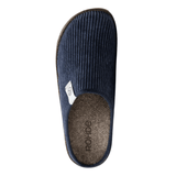 Pantofola da uomo Rohde blu scuro vista direttamente dall'alto, con la morbida soletta in feltro