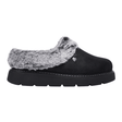 Pantofola Skechers nera da donna effetto camoscio con pelliccia sintetica grigia e suola spessa, vista laterale