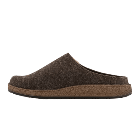 Pantofola da uomo Rohde marrone in morbido feltro, vista laterale, mostra il design slip-in
