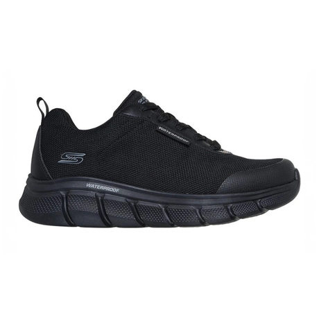 Sneaker da uomo Skechers impermeabile nera vista di lato con lacci e tomaia in mesh