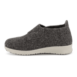 Pantofola New Feet da donna grigio antracite in lana, vista laterale senza il cinturino in velcro