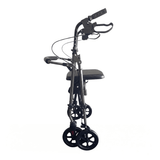 Rollator Ibis grigio piegato visto di lato, che mostra il suo design compatto