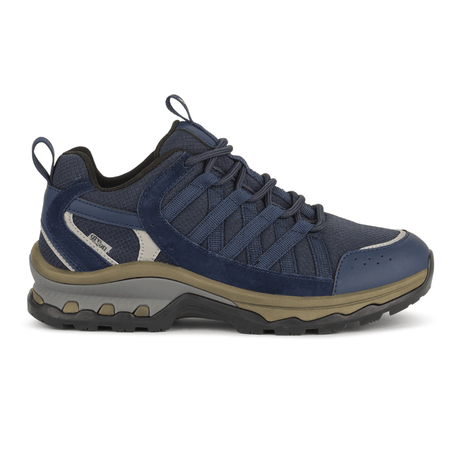 Sneaker outdoor da donna Green Comfort blu scuro, vista laterale, con lacci e dettagli in mesh