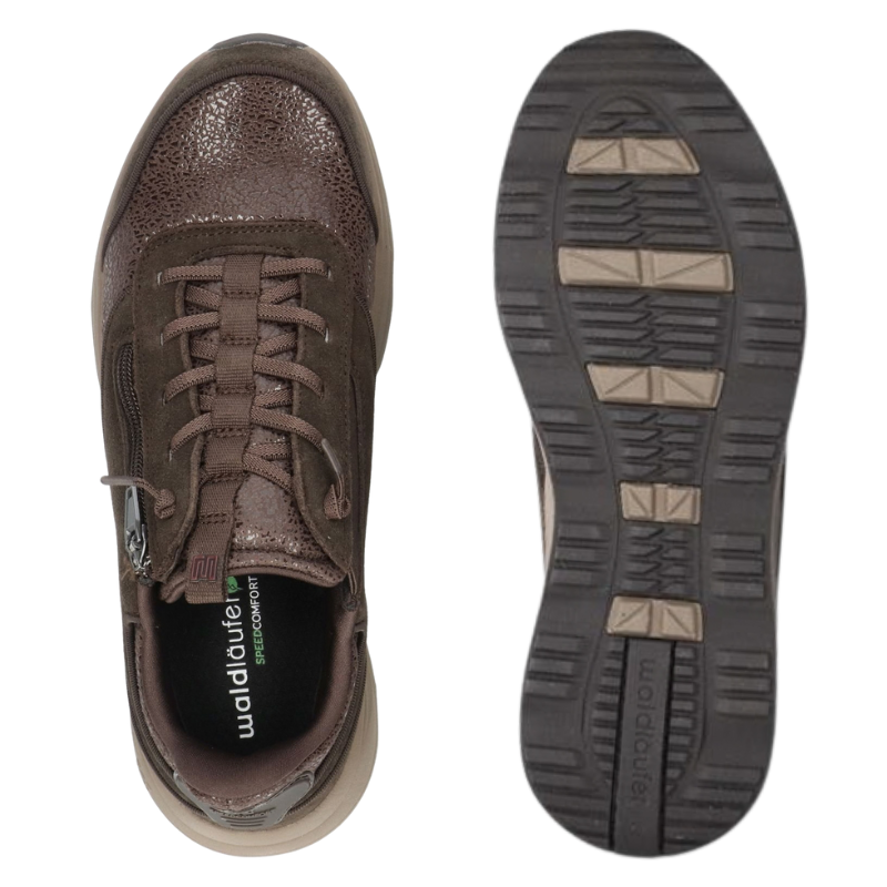 Waldläufer sneaker da donna a pianta larga - Marrone