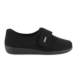 Pantofola Rohde nera da donna con cinturino in velcro e suola in gomma antiscivolo, vista laterale