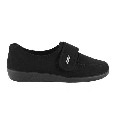 Pantofola Rohde nera da donna con cinturino in velcro e suola in gomma antiscivolo, vista laterale