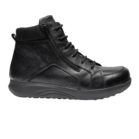 Stivaletto New Feet nero da uomo in pelle liscia, vista laterale, con lacci e cerniera