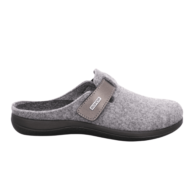 Pantofola da donna Rohde grigia in feltro con cinturino in velcro chiuso, vista laterale
